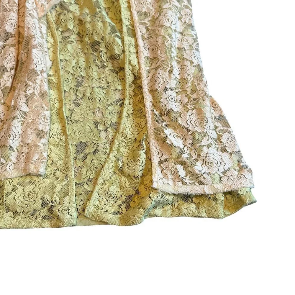 Free People FP One Solene Creme Peach High Low Maxi Skirt Stretch Lace Med NWT - Picture 4 of 14